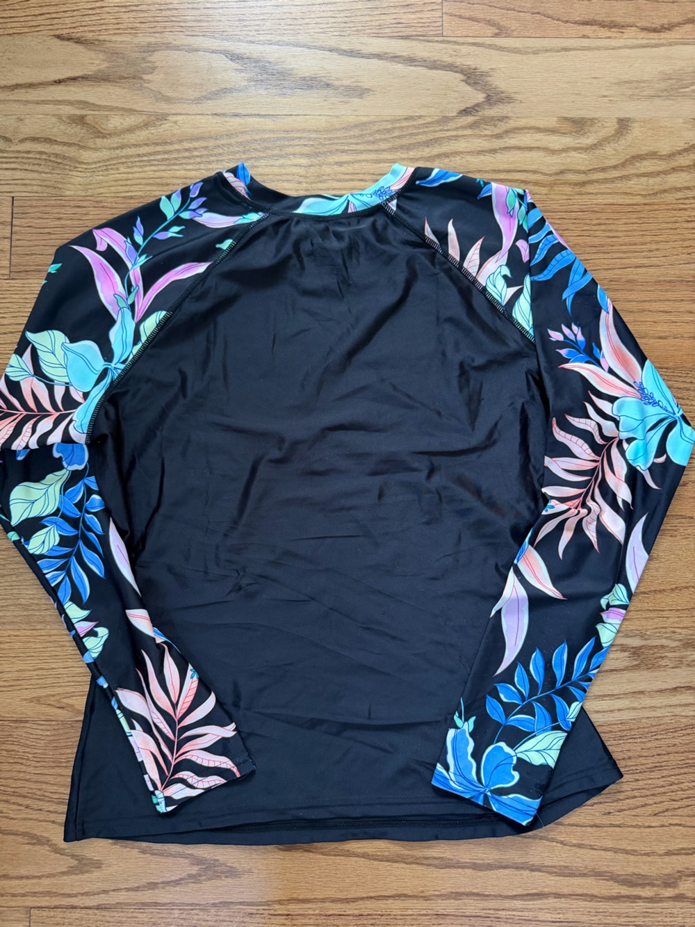 Hurley Black One-Piece Rash Guard with Blue and Pink Floral Accents - Picture 3 of 3